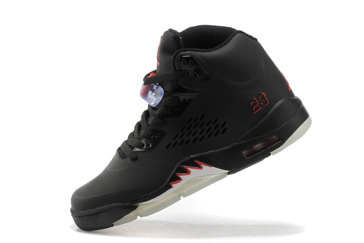 New Air Jordan Retro 5 All Black Silver Shoes - Click Image to Close