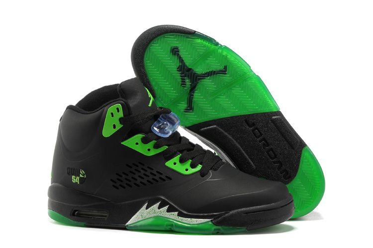 New Air Jordan Retro 5 Black Green Shoes - Click Image to Close