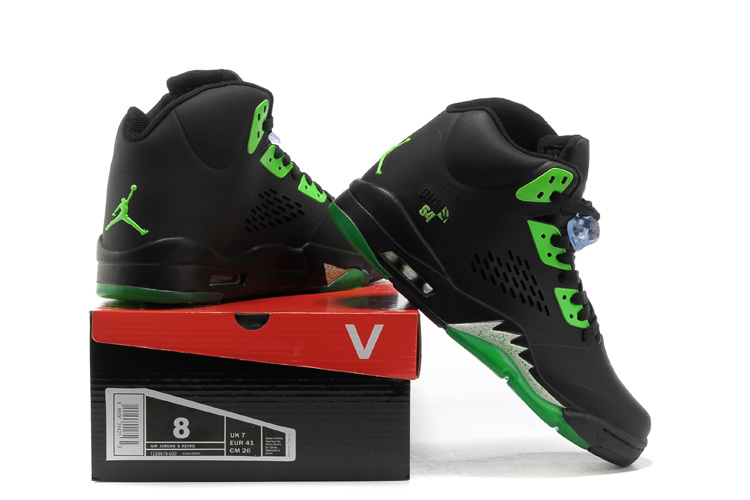 New Air Jordan Retro 5 Black Green Shoes - Click Image to Close