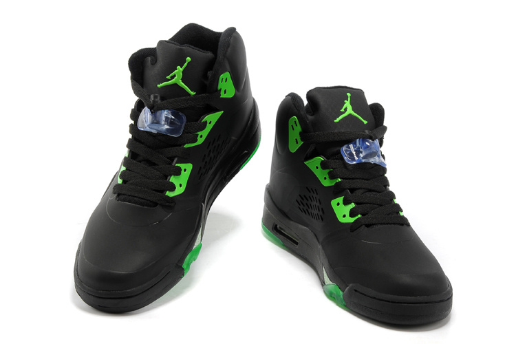 New Air Jordan Retro 5 Black Green Shoes - Click Image to Close