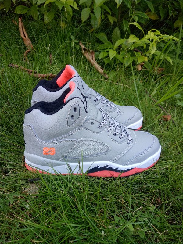 New Air Jordan 5 Grey White Pink Shoes For Kids