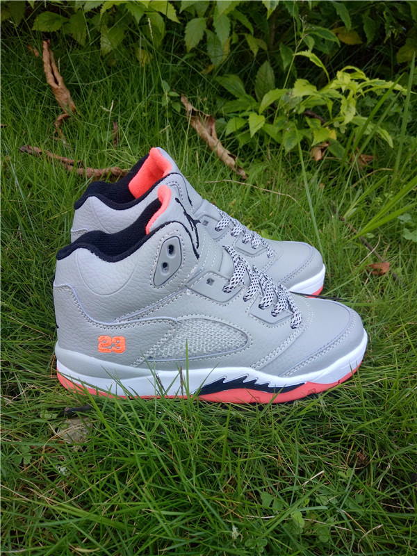 New Air Jordan 5 Grey White Pink Shoes For Kids - Click Image to Close