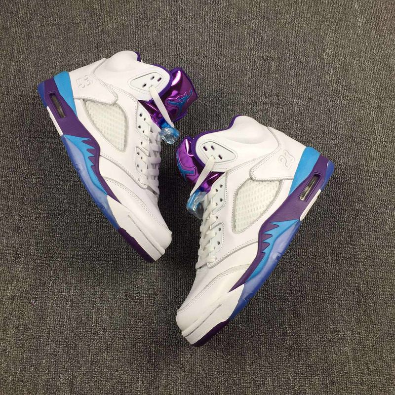 New Air Jordan 5 GS Hornets White Blue Purple Shoes