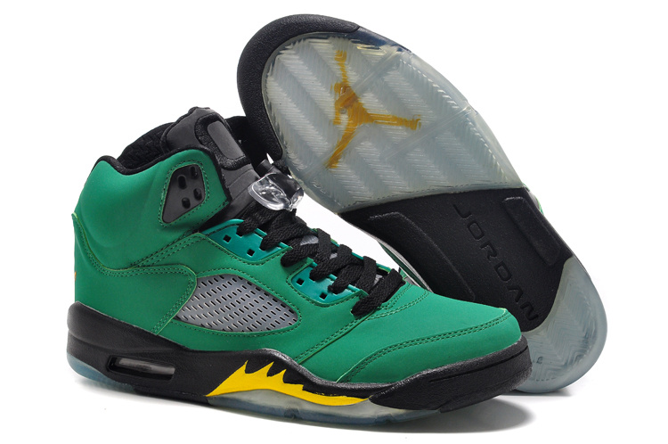 New Air Jordan 5 Retro Green Black Fire Yellow Shoes