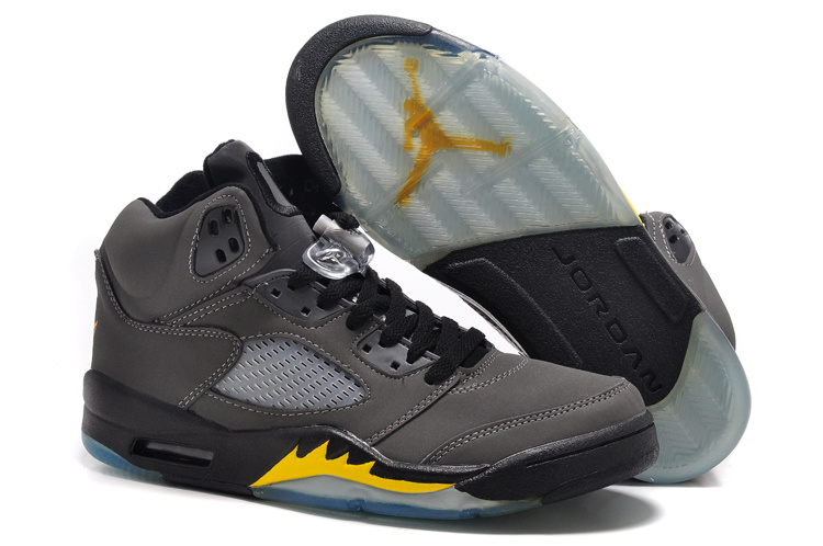 New Air Jordan 5 Retro Grey Black Fire Yellow Shoes - Click Image to Close