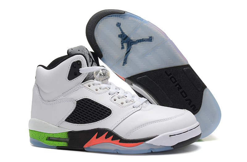 New Air Jordan 5 Retro White Black Green Orange Fire Shoes