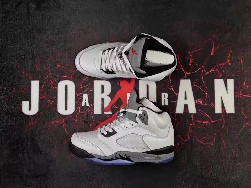 New Air Jordan 5 Retro White Cement Grey Black Lover Shoes - Click Image to Close