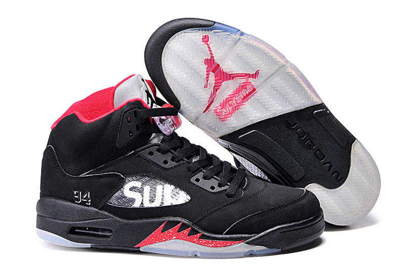 New Air Jordan 5 SUP Black Red Shoes For Kids