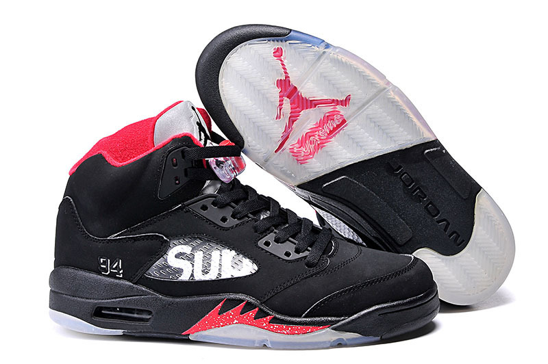 New Air Jordan 5 SUP Black Red Shoes For Kids - Click Image to Close