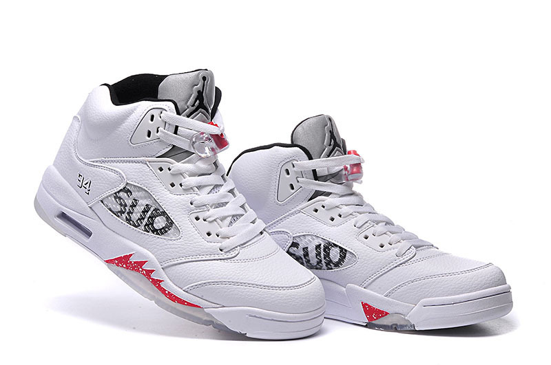 New Air Jordan 5 SUP White Red Shoes For Kids