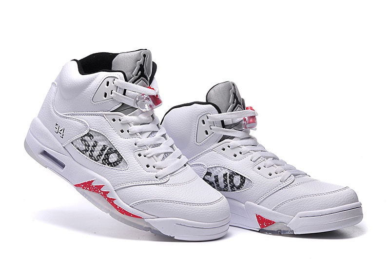 New Air Jordan 5 SUP White Red Shoes For Kids - Click Image to Close