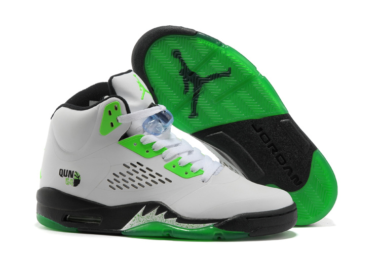 New Air Jordan Retro 5 White Green Black Shoes - Click Image to Close