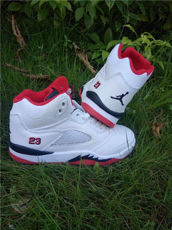 New Air Jordan 5 White Red Black Shoes For Kids - Click Image to Close