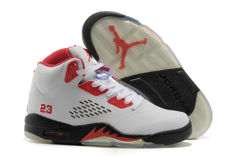 New Air Jordan Retro 5 White Red Black Shoes - Click Image to Close