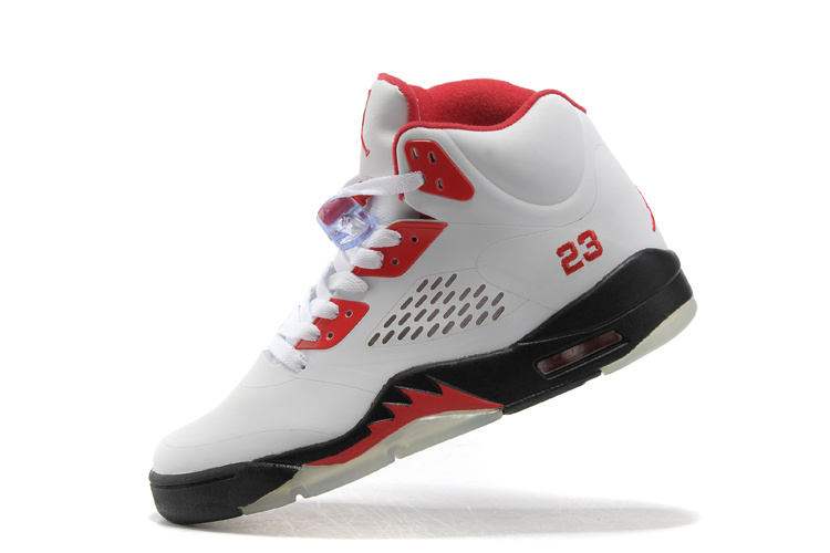 New Air Jordan Retro 5 White Red Black Shoes - Click Image to Close