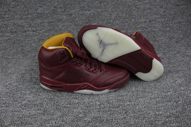 New Air Jordan 5 Wine Red Yellow Shoes