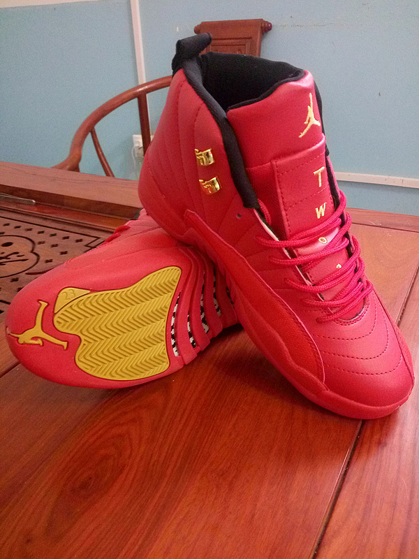 New Air Jordan 12 All Red Gold Shoes