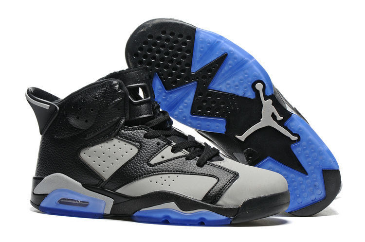 New Air Jordan 6 Black Grey Blue Sole Shoes - Click Image to Close