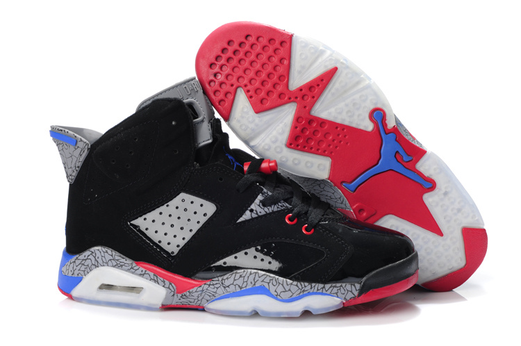 Latest Air Jordan 6 Black Grey Red Blue - Click Image to Close