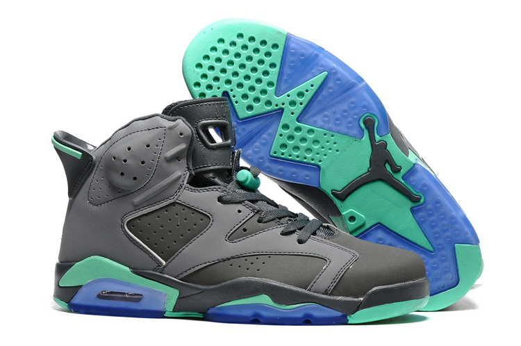 New Air Jordan 6 Grey Green Blue Sole Shoes