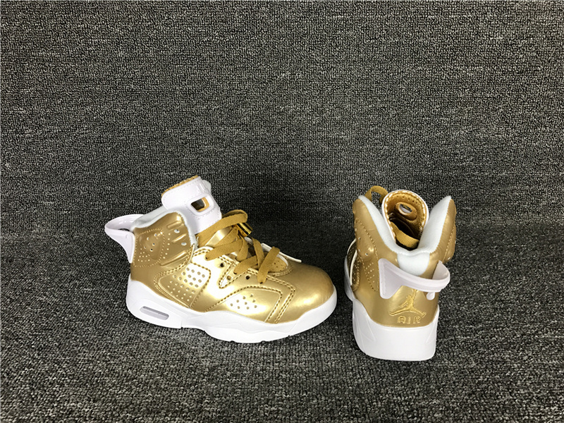New Air Jordan 6 Retro Gold White Shoes For Kids
