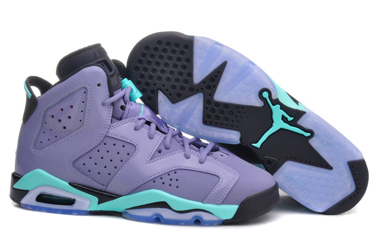 New Air Jordan 6 Retro Light Purple Green Black Shoes - Click Image to Close