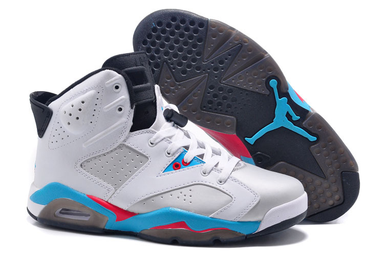 New Air Jordan 6 Retro White Blue Red Black Shoes