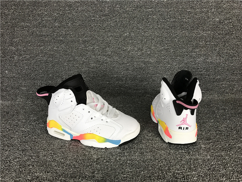New Air Jordan 6 Retro White Rainbow Shoes For Kids