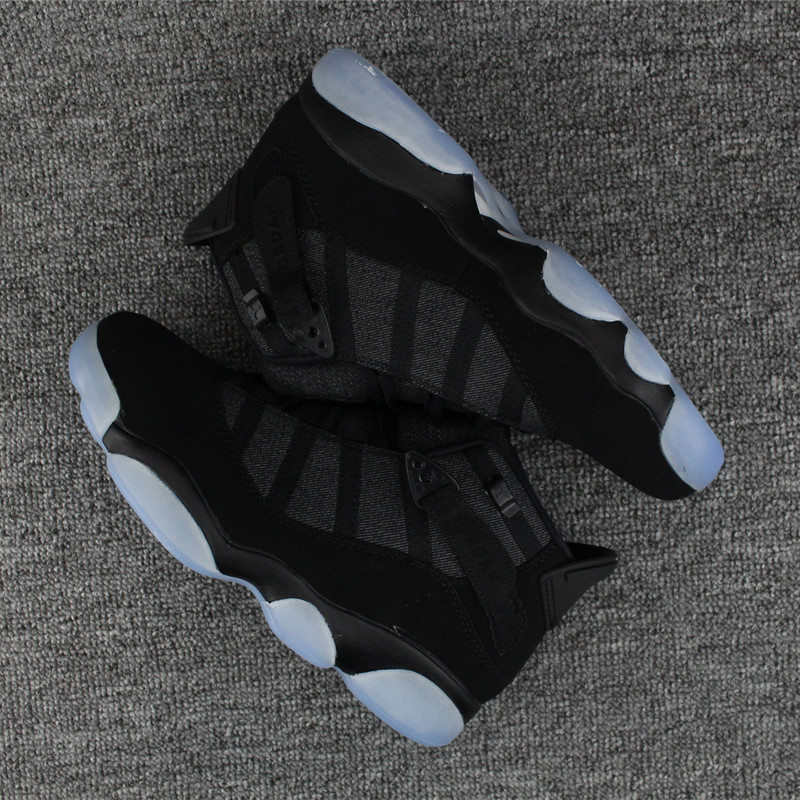 New Air Jordan 6 Rings All Black Ice Blue Sole Shoes - Click Image to Close