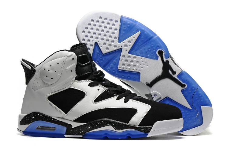 New Air Jordan 6 White Black Blue Sole Shoes - Click Image to Close