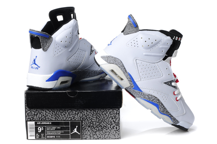 Latest Air Jordan 6 White Cement Blue Red - Click Image to Close