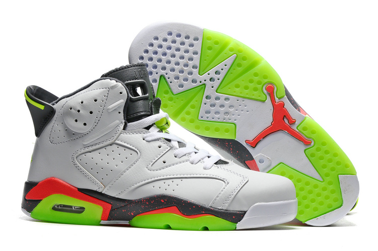 New Air Jordan 6 White Grey Fluorscent Green Sole Shoes
