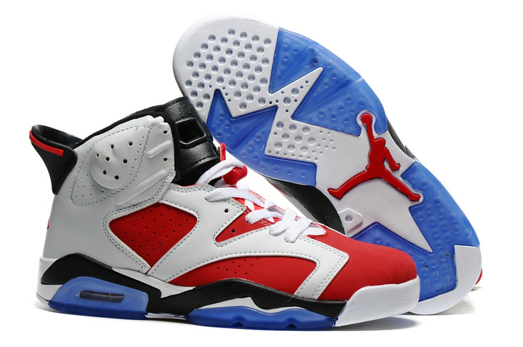 New Air Jordan 6 White Red Black Blue Sole Shoes - Click Image to Close