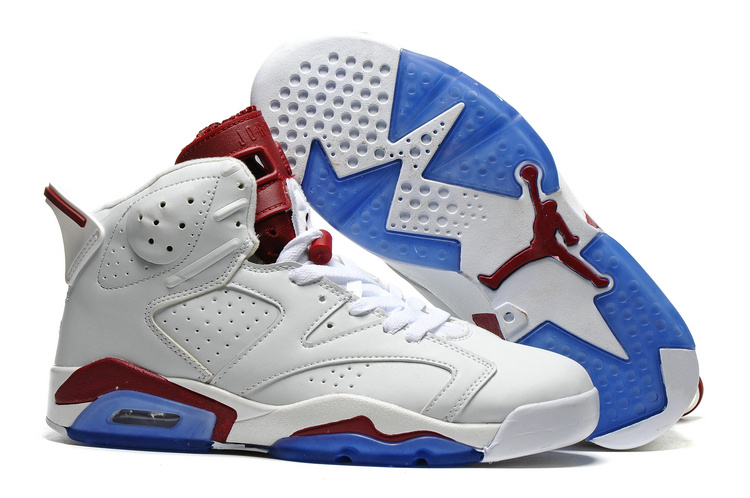 New Air Jordan 6 White Wine Red Blue Sole Shoes - Click Image to Close