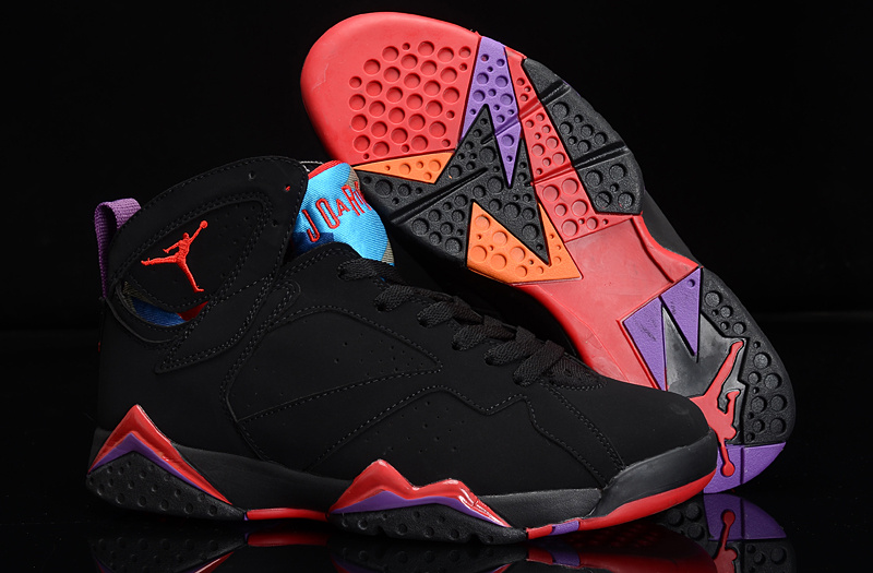 New Air Jordan 7 All Black Red Purple Shoes For Women