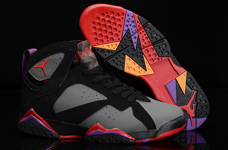 New Air Jordan 7 Black Grey Red Purple Shoes For Women