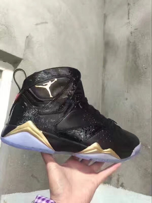 New Air Jordan 7 Charity Black Gold Shoes - Click Image to Close