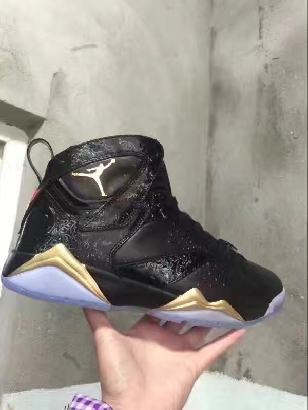 New Air Jordan 7 Charity Black Gold Shoes