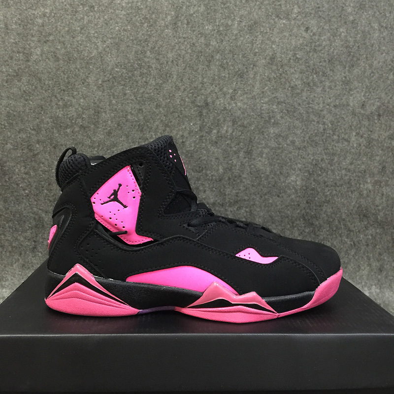 New Air Jordan 7 Improved Dark Black Pink Shoes - Click Image to Close