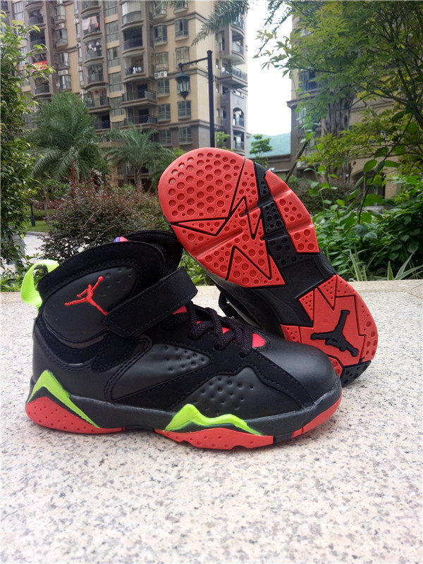 New Air Jordan 7 Retro Black Red Green Shoes For Kids