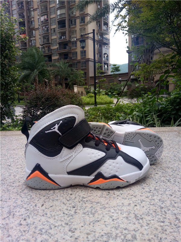 New Air Jordan 7 Retro Black White Orange Shoes For Kids