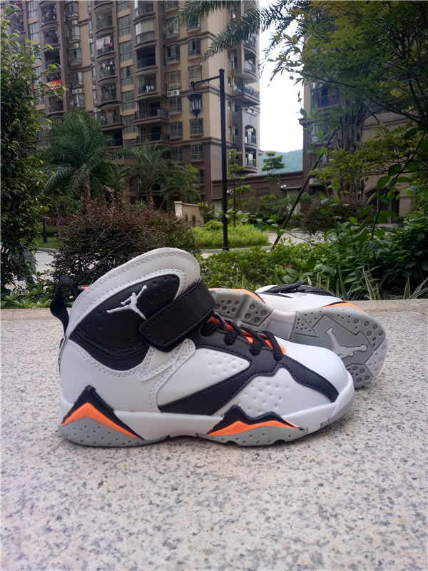 New Air Jordan 7 Retro Black White Orange Shoes For Kids - Click Image to Close