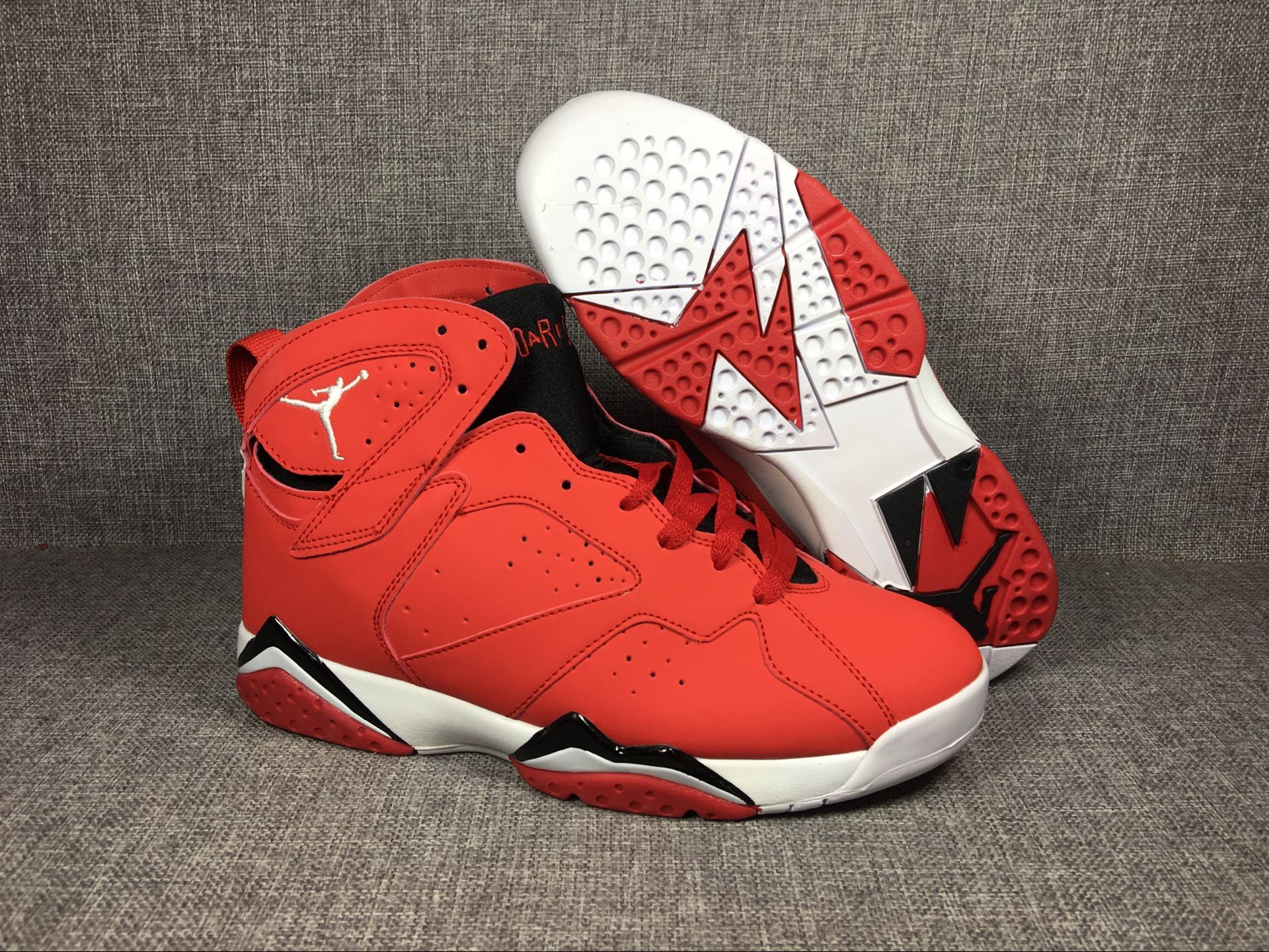 New Air Jordan 7 Retro Red Black White Shoes - Click Image to Close