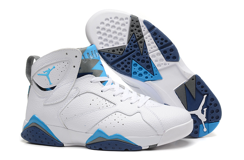 New Air Jordan 7 Retro White Blue Shoes - Click Image to Close