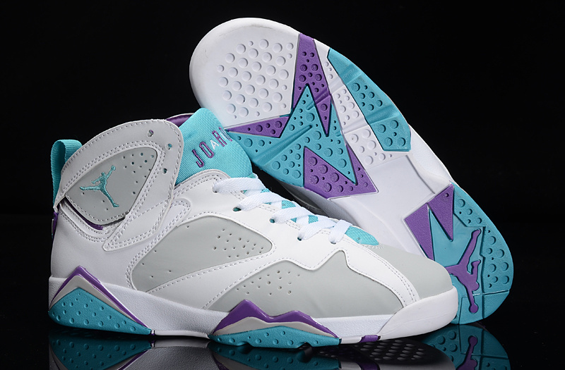 New Air Jordan 7 White Grey Bbaby Blue Purple Shoes For Women