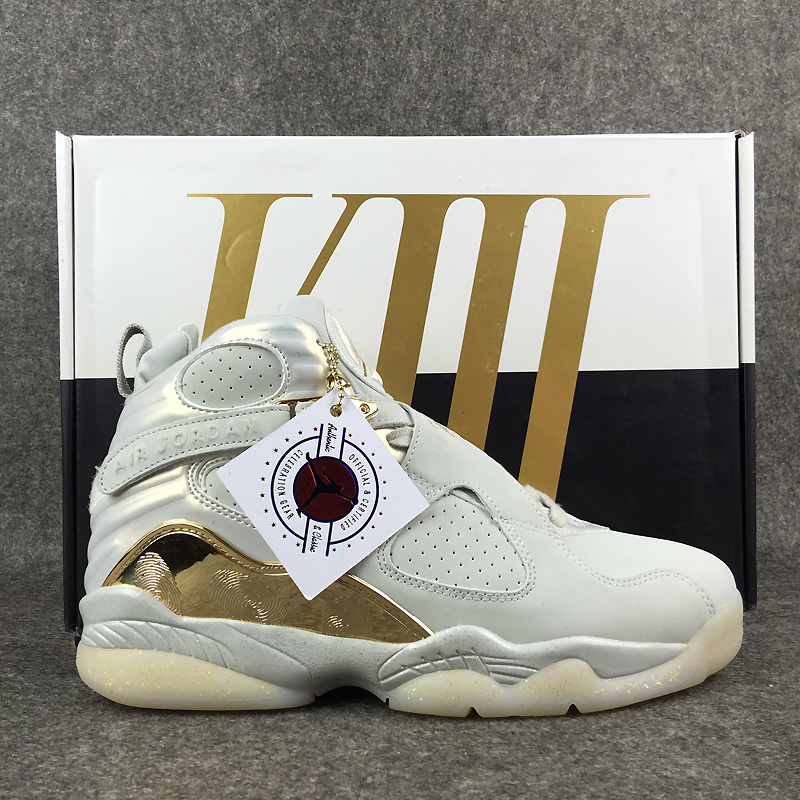 New Air Jordan 8 White Gold Shoes - Click Image to Close