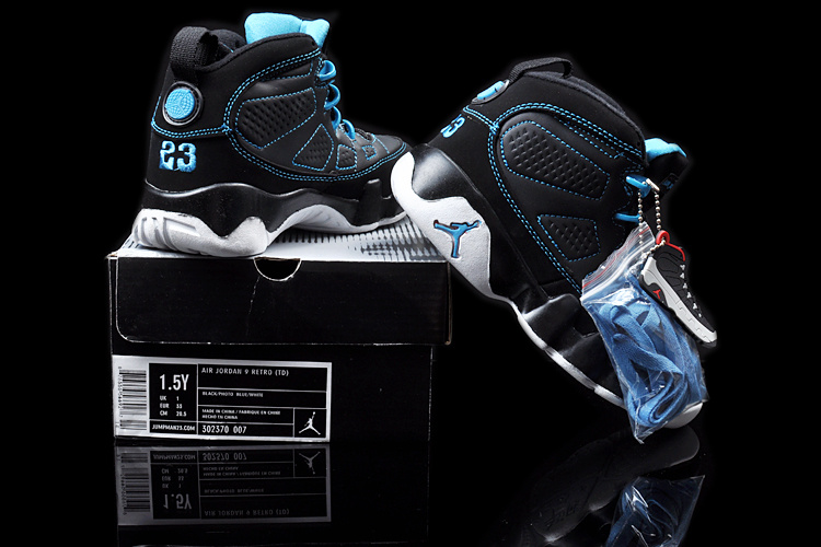 2013 Jordan 9 Black Blue White For Kids - Click Image to Close