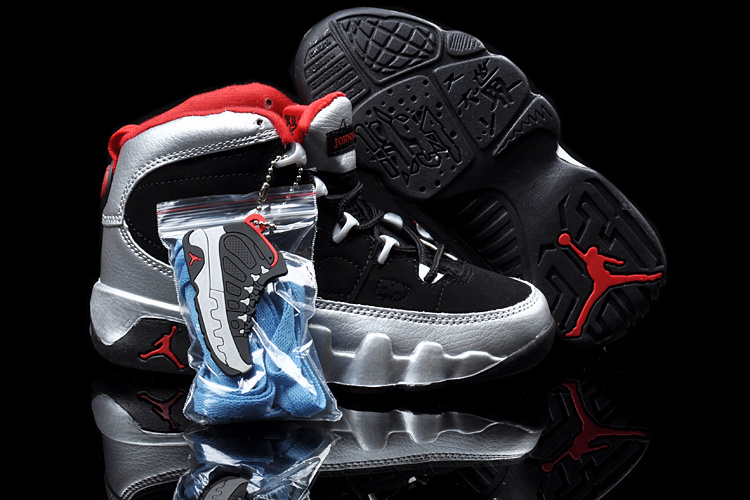 2013 Jordan 9 Black Silver Red For Kids - Click Image to Close