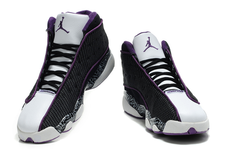 Latest Air Jordan Retro 13 Black White Purple Shoes - Click Image to Close