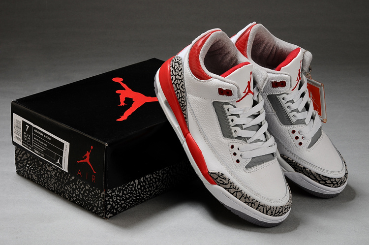 Air Jordan Retro 3 White Grey Red Shoes - Click Image to Close